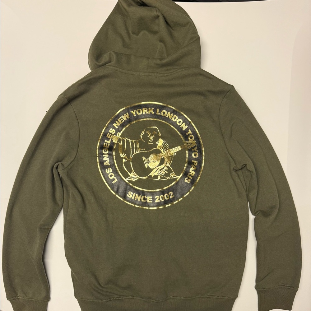True Religion Olive Green Hoodie with Gold Logo - Picture 2 of 3